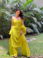 Verona Lime Chikankari Strappy Kurta Set (set of 3)